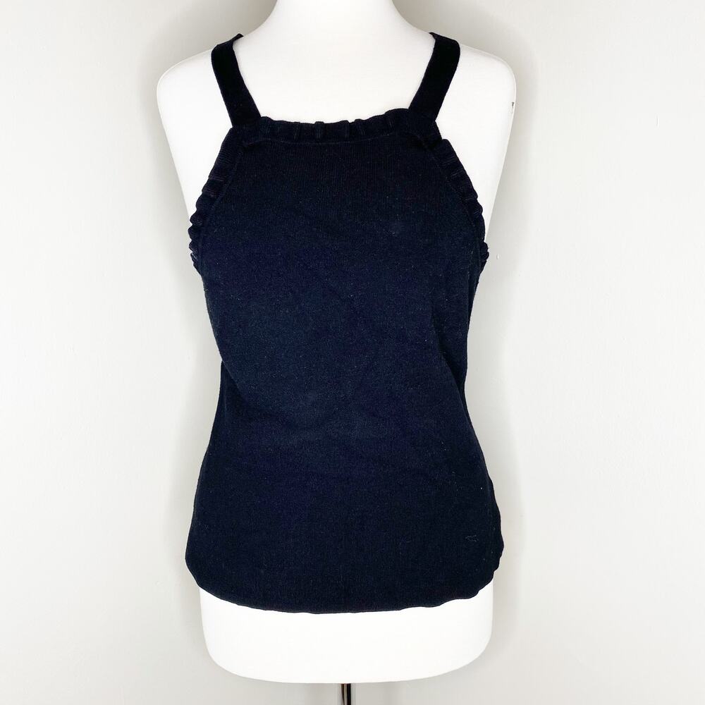 Milly Black Ruffle Hem Sweater Tank Large
